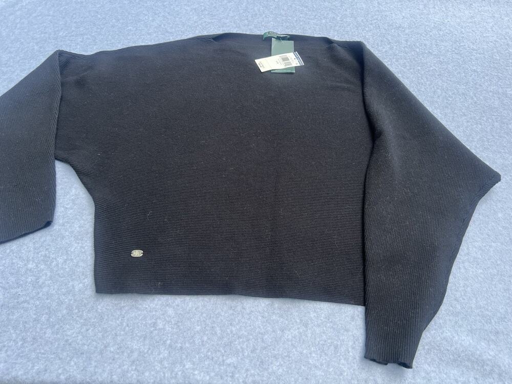 Lauren Ralph Lauren Women’s Black Rib Knit Batwing Dolman Sleeve Sweater L NWT